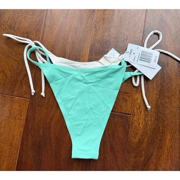 L*Space Mackena Bitsy Seam-Free Bikini Bottom- Bright Teal/Cream size Small - Picture 5 of 8